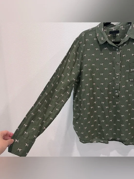 J.Crew Green Airedale Terrier Dog Half Button Down Shirt Size 14 sill blend - Picture 3 of 9